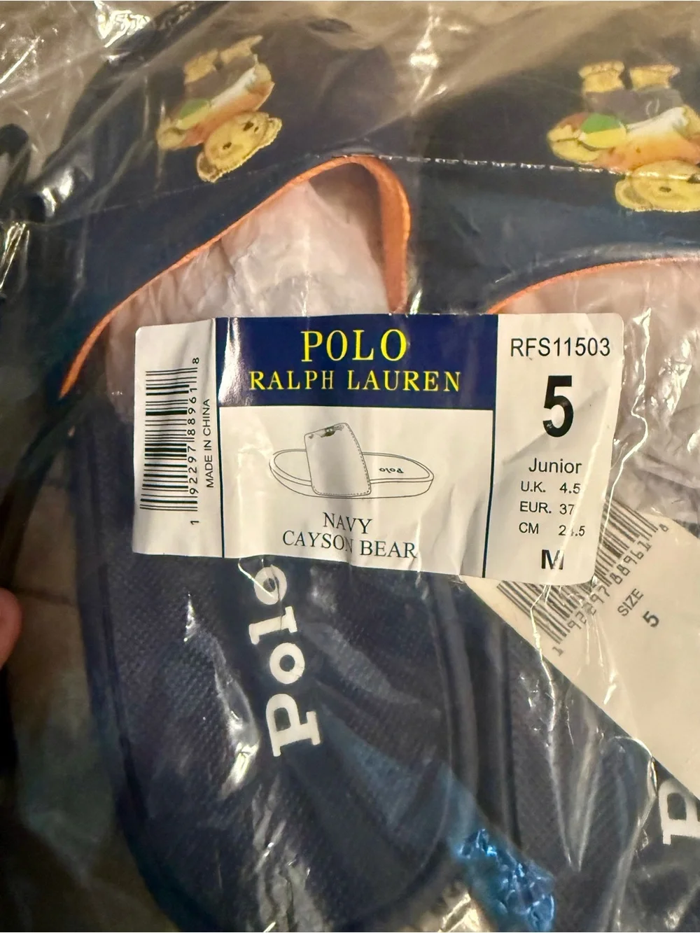 Polo by Ralph Lauren Kids Navy Bear Slide Sandals with Multicolor Bear
